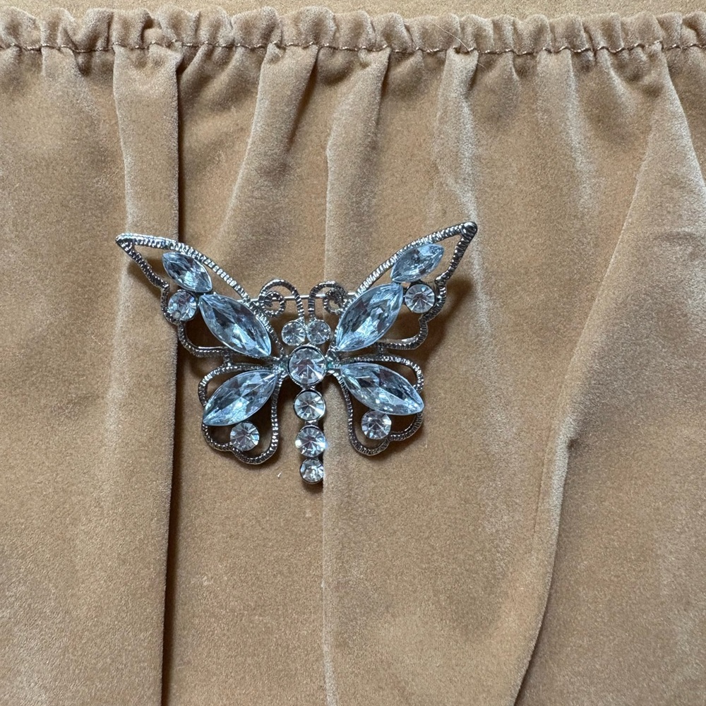 Vintage Butterfly Brooch with Clear Crystals